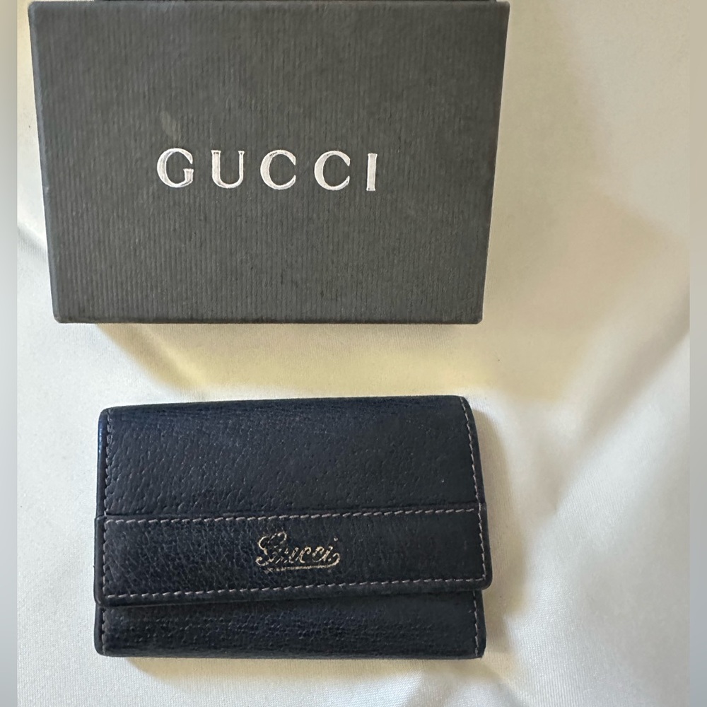 Gucci Black Leather Card and keys holder with Silver Logo